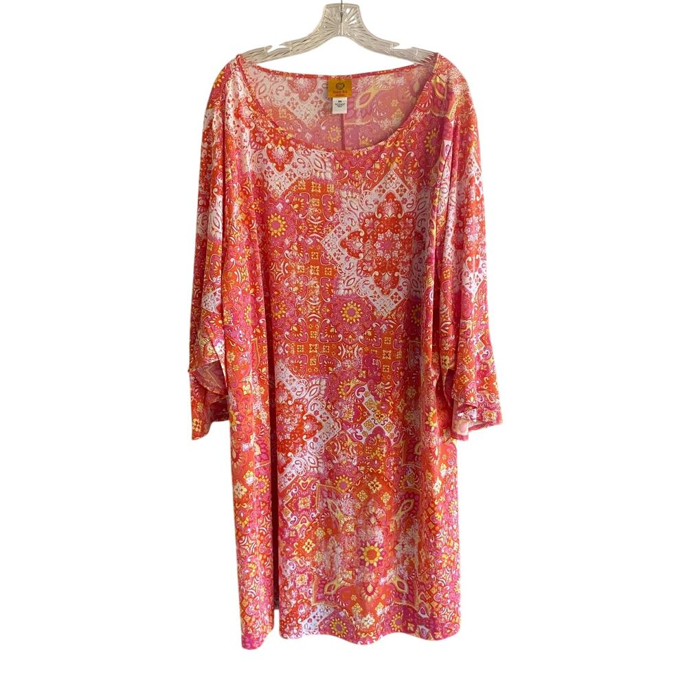 Ruby Rd, Bell Sleeve Dress Boho Multicolor Lightweight Festival Longline 3X